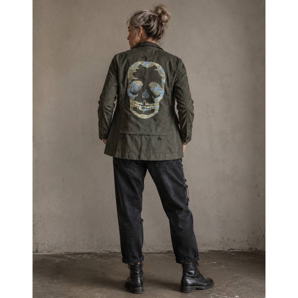 Zadig & Voltaire Virginia Camo Skull Lurex Embroidered Military Jacket‎ Green M